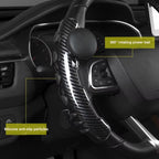 Two Part Carbon Steering Wheel Cover With Spinner Knob – 360° Rotating Power Handle for Smooth Driving, Non-Slip Universal Fit