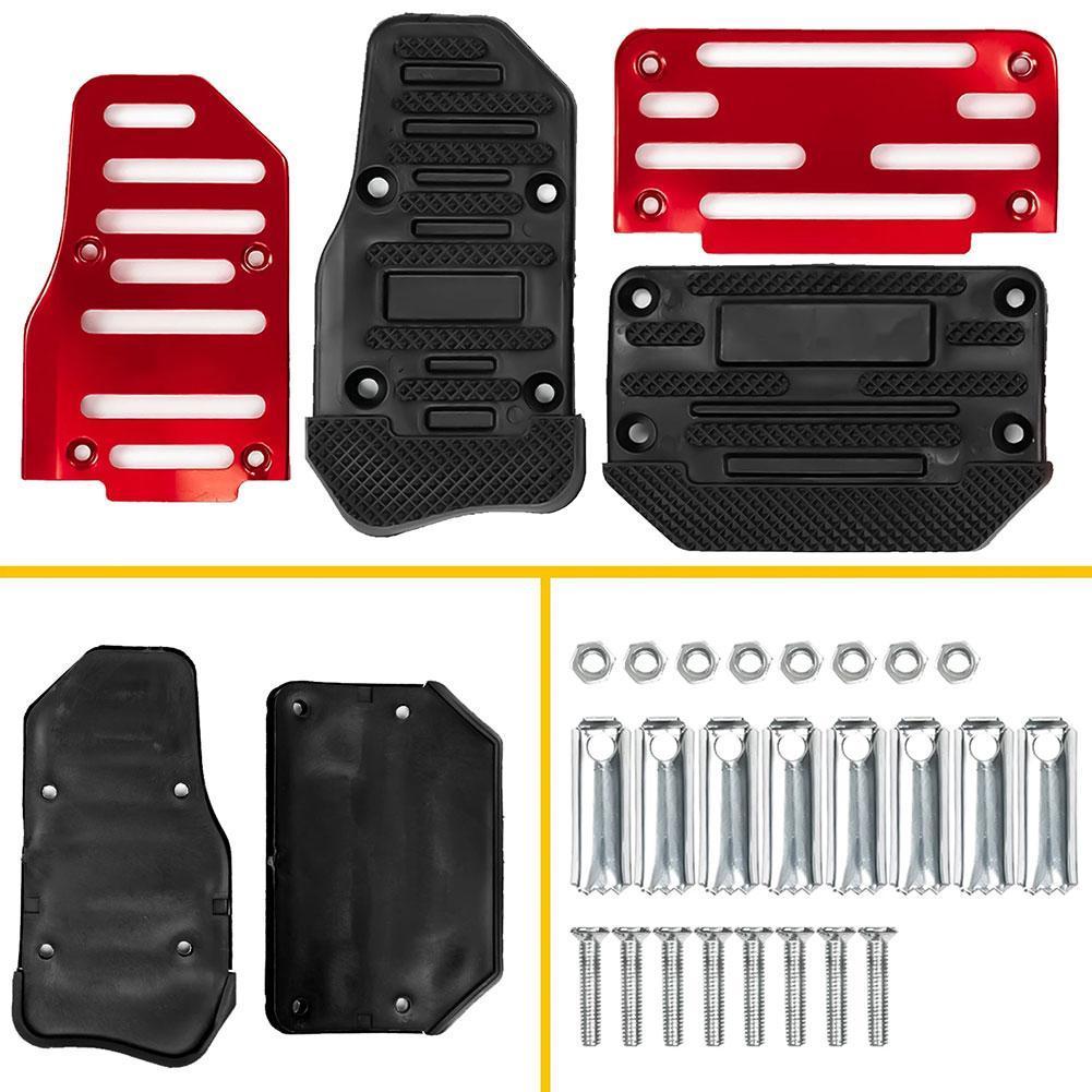 Universal Car Pedal Cover Aluminum Automatic Transmission Brake Fuel Gas Foot Pad Set Kit Pedals Red Blue Silver Non-Slip Tools