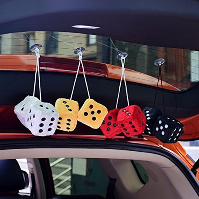 2 Pcs Hanging Couple Fuzzy Plush Dice with Dots for Car Interior Ornament Decoration Efficiency