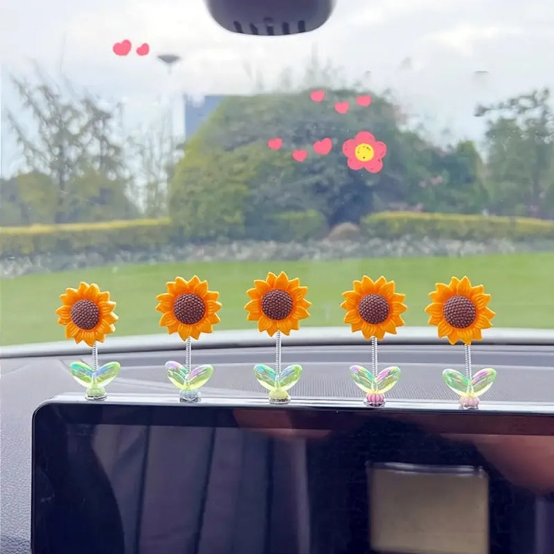 Car Showpiece Sunflower Car Dashboard Decorations 5pcs set