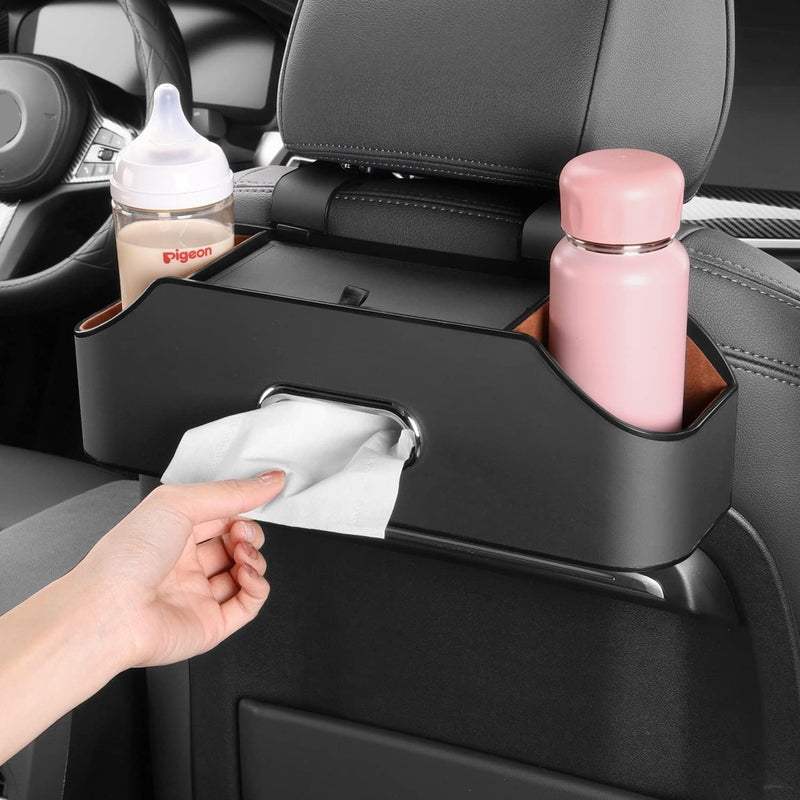 Car Back Seat Tissue Box Holder – 3-in-1 Multi-Functional Organizer for Tissue box, Drink Holder, And Hook