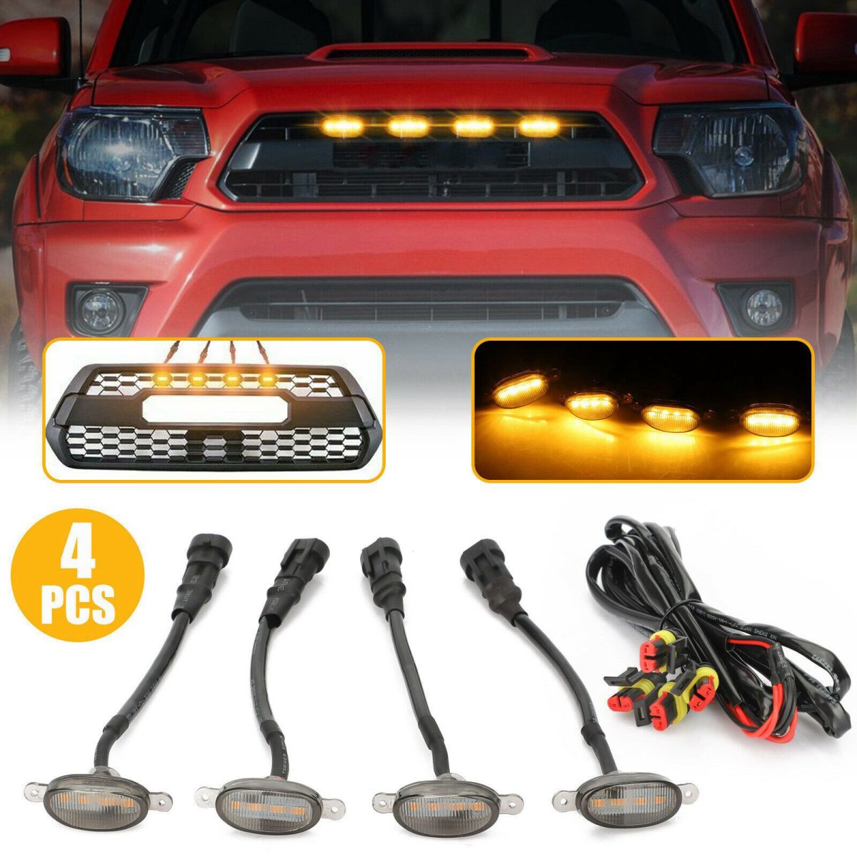 4X Amber Smoke LED Grille Lights – Style Meets Safety for Your Ride