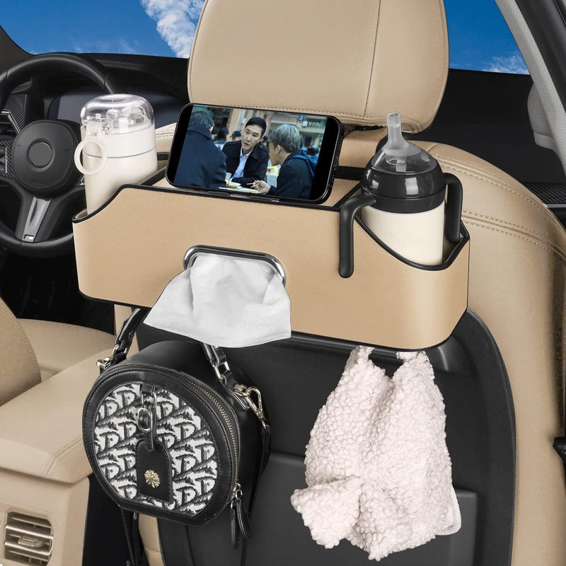 Car Back Seat Tissue Box Holder – 3-in-1 Multi-Functional Organizer for Tissue box, Drink Holder, And Hook