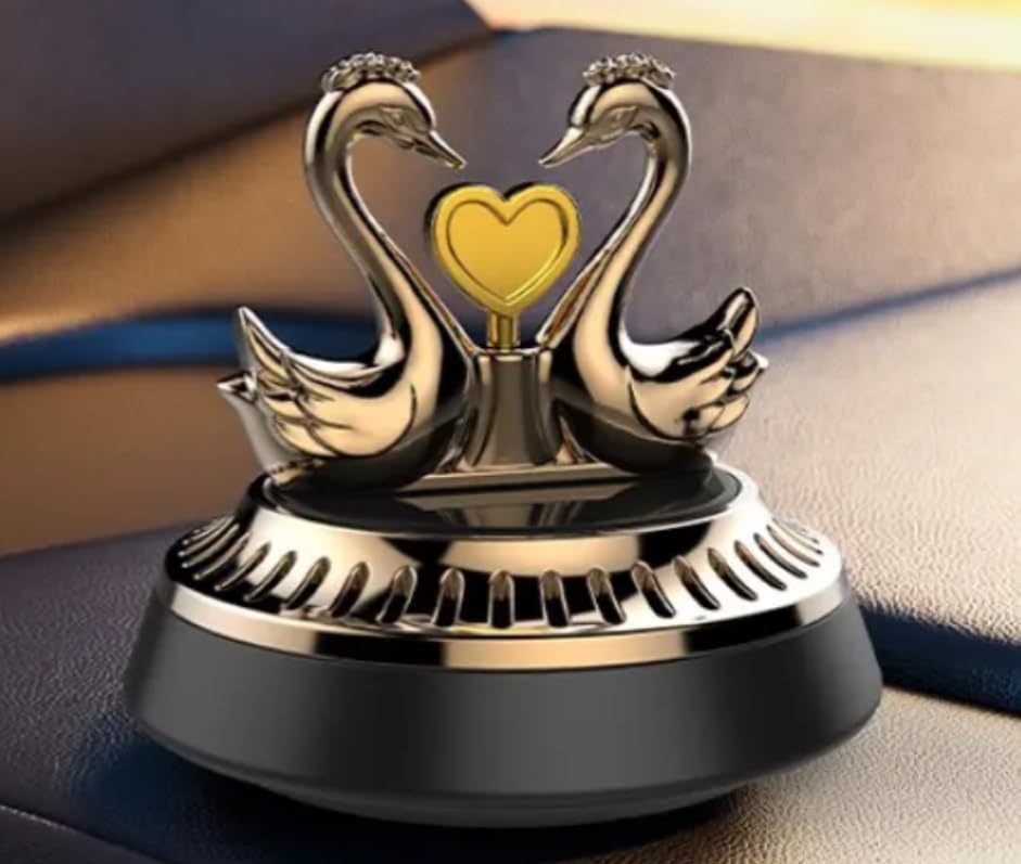 Solar Car Perfume Swan Showpiece – Aromatherapy Rotating Seat Light-Sense
