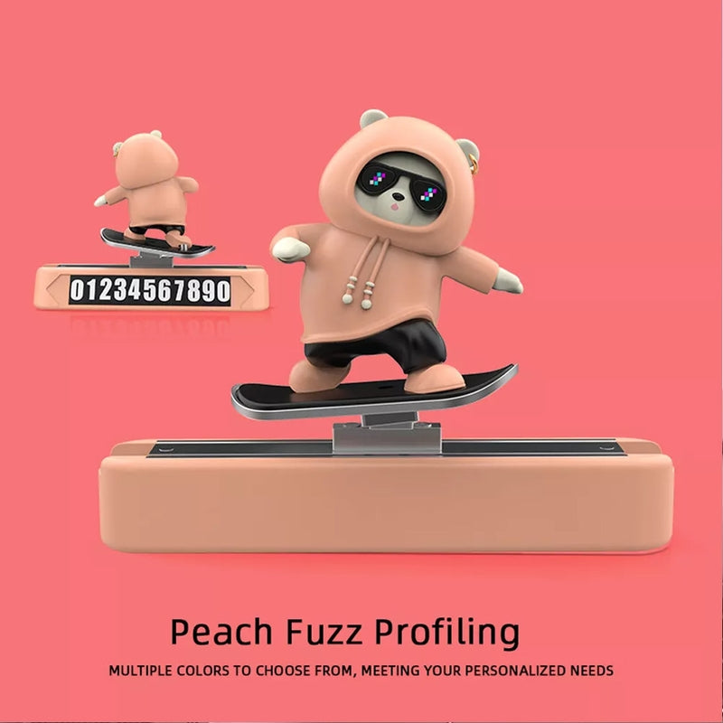Cute Sliding Bear Car Dashboard Toy with Parking Number – Funny Skateboard