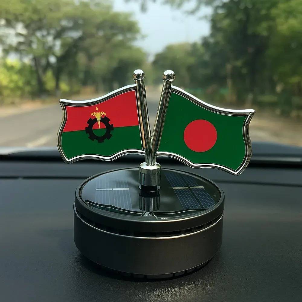 Bangladesh & BNP Flag Dashboard Showpiece – Stylish Solar System for Car