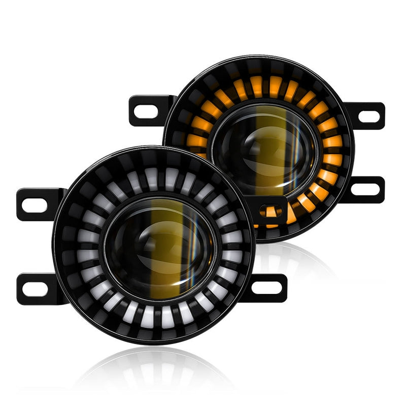Universal 3″ LED Projection Fog Lamp with DRL – White & Yellow (2 Pcs)