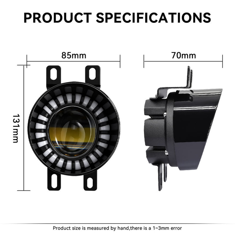 Universal 3″ LED Projection Fog Lamp with DRL – White & Yellow (2 Pcs)
