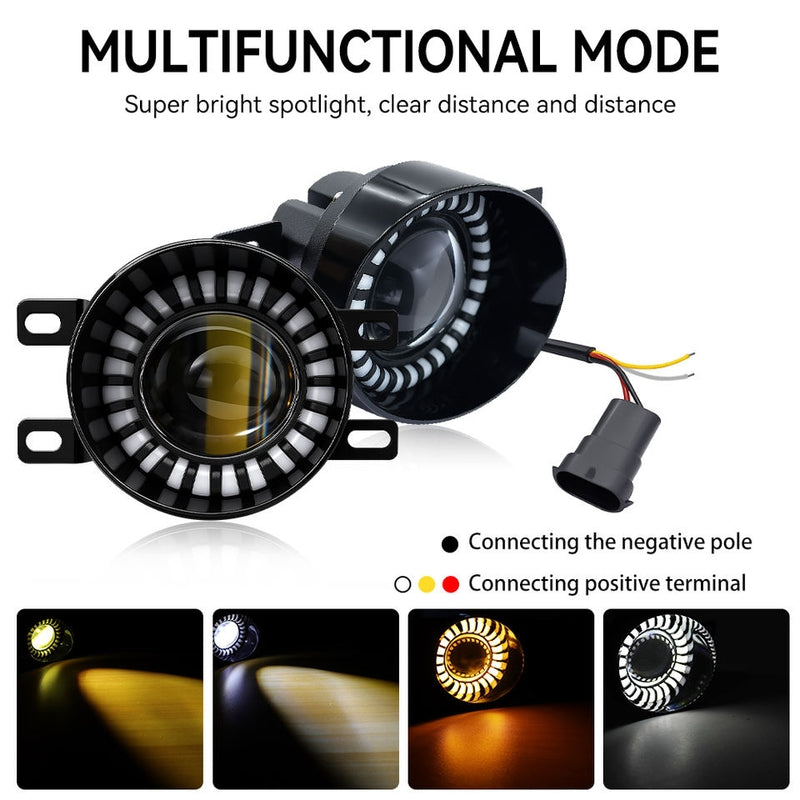 Universal 3″ LED Projection Fog Lamp with DRL – White & Yellow (2 Pcs)