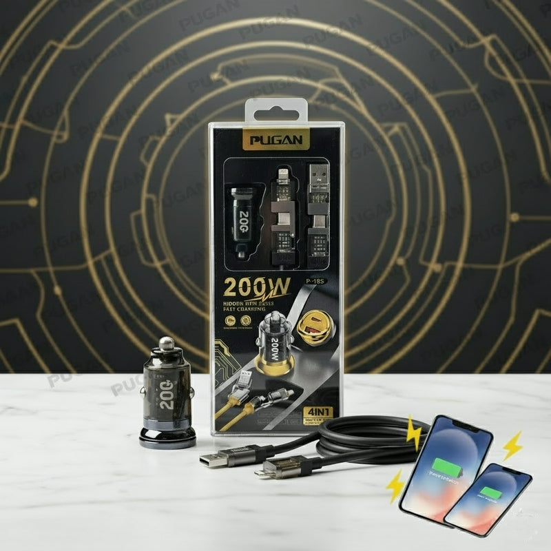 Pugan Car Charger 200W – High-Speed Fast Charging for Multiple Devices
