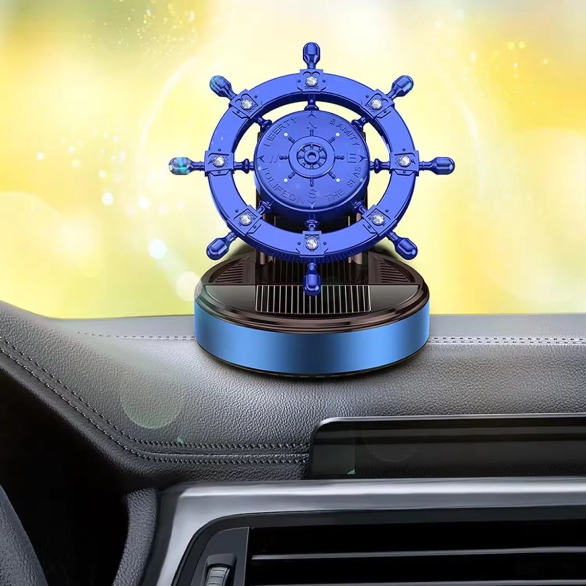 Solar Rotating Ship Wheel Car Air Freshener – Luxury Dashboard Perfume with Compass Design