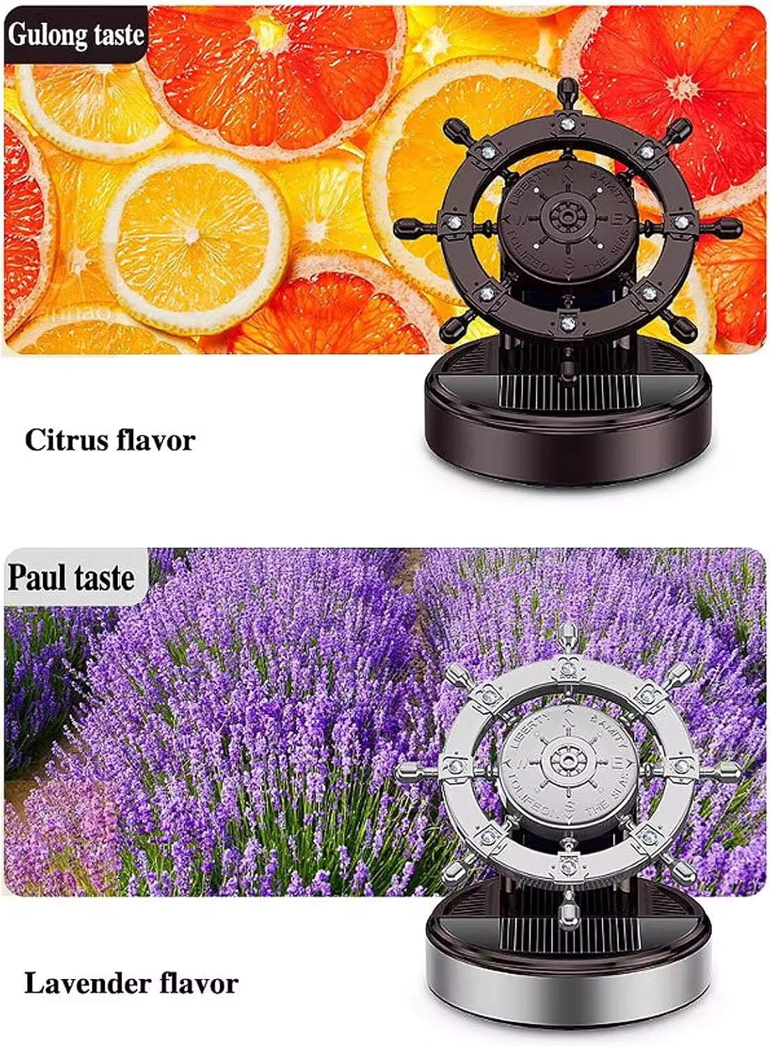 Solar Rotating Ship Wheel Car Air Freshener – Luxury Dashboard Perfume with Compass Design