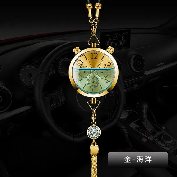 Car Clock Hanging Perfume Car Rearview Mirror Decoration 3in 1 Golden Color