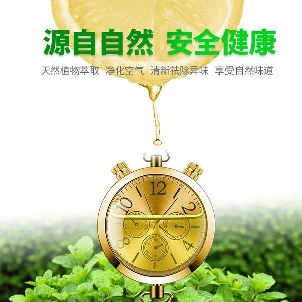 Car Clock Hanging Perfume Car Rearview Mirror Decoration 3in 1 Golden Color