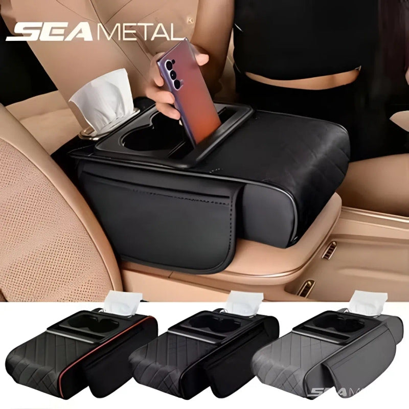 Luxury Car Rear Armrest Console Box | Built-in Cup Holder & Tissue Box | Ultimate Comfort & Style