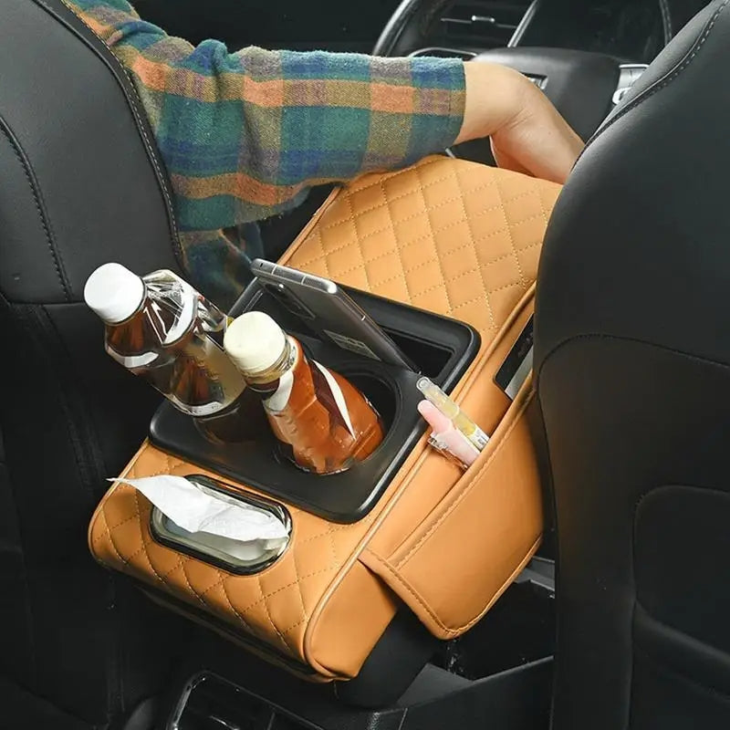 Luxury Car Rear Armrest Console Box | Built-in Cup Holder & Tissue Box | Ultimate Comfort & Style