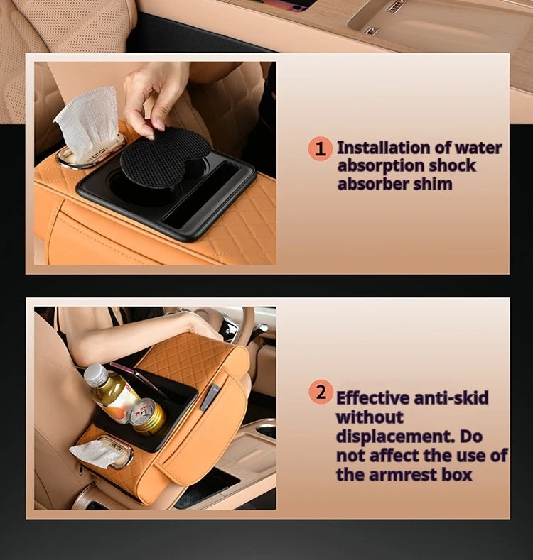 Luxury Car Rear Armrest Console Box | Built-in Cup Holder & Tissue Box | Ultimate Comfort & Style