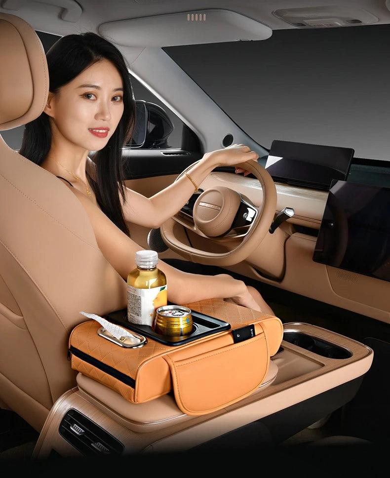 Luxury Car Rear Armrest Console Box | Built-in Cup Holder & Tissue Box | Ultimate Comfort & Style