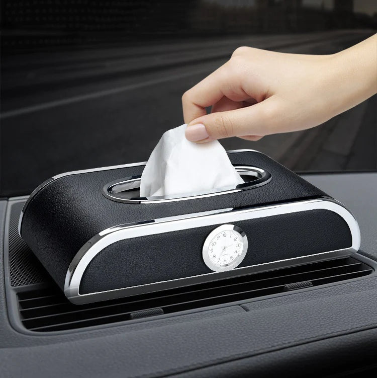 2 in 1 Car Tissue Box Holder with clock and number plate