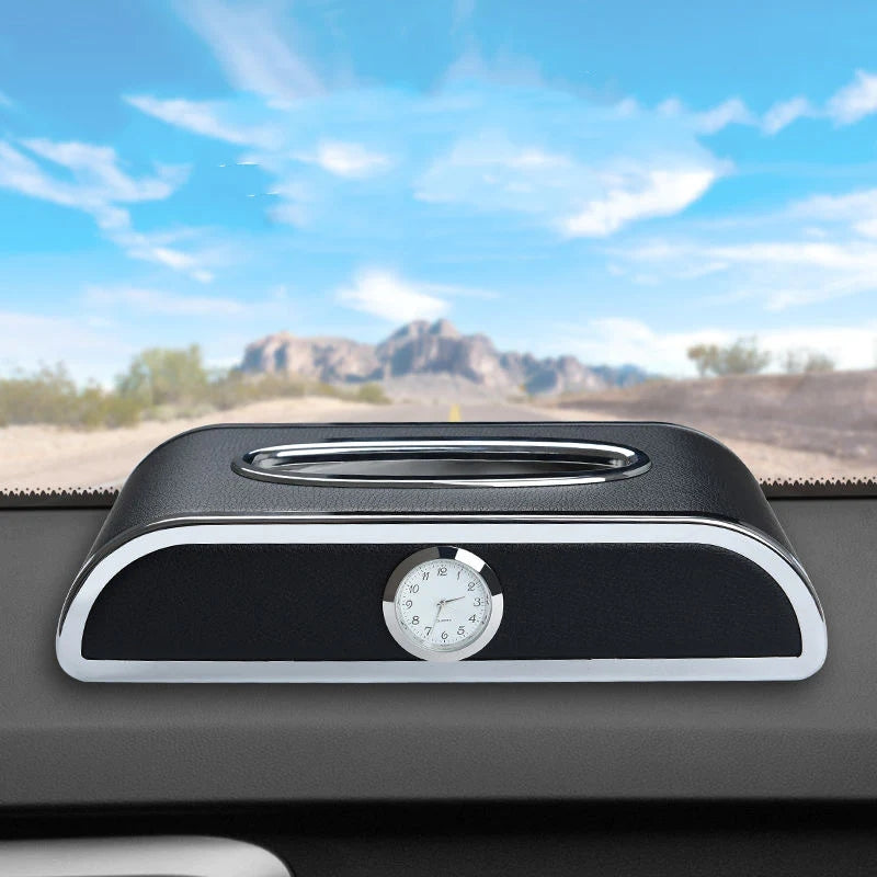 2 in 1 Car Tissue Box Holder with clock and number plate