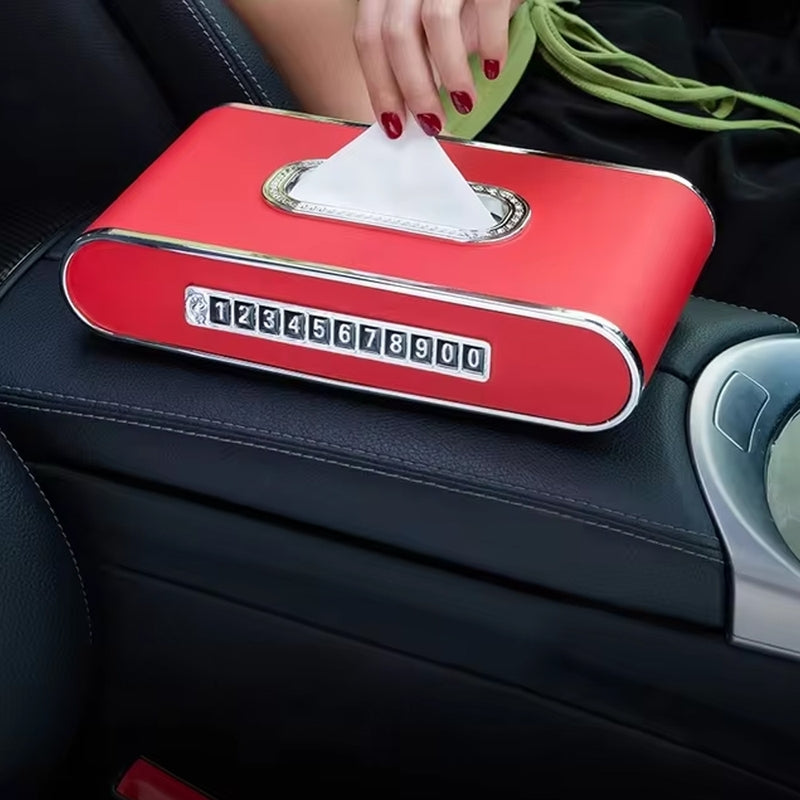 2 in 1 Car Tissue Box Holder with clock and number plate