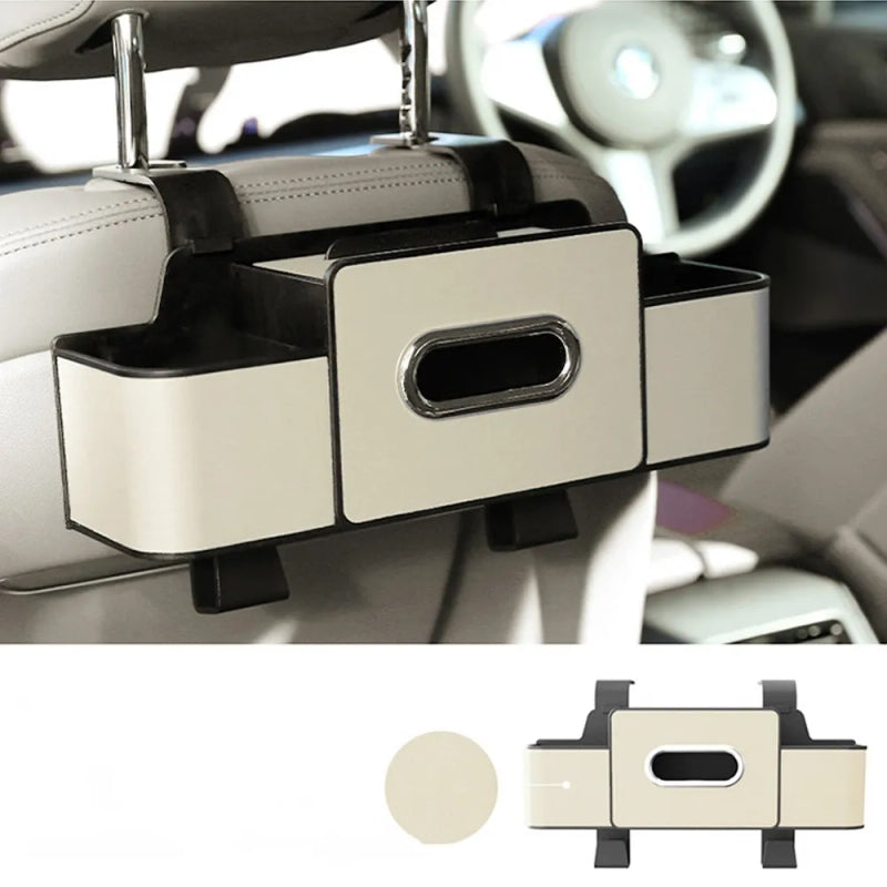 Car Back Seat Tissue Box Holder – 3-in-1 Multi-Functional Organizer for Tissue box, Drink Holder, And Hook
