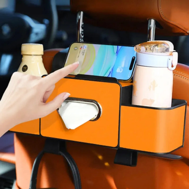 Car Back Seat Tissue Box Holder – 3-in-1 Multi-Functional Organizer for Tissue box, Drink Holder, And Hook