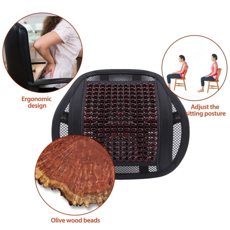 Massage Back Lumbar Support Mesh Cushion for Car Seat, Office Chair, Wood Beads Chair