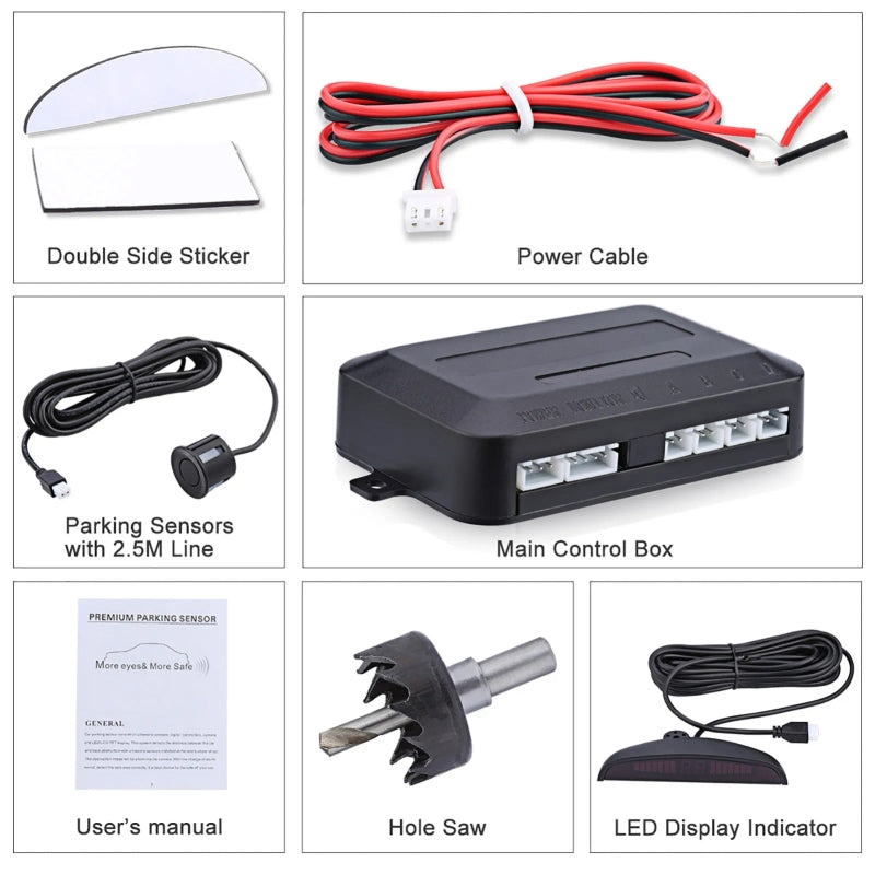 Wireless Car Parking Sensor System with 4 Sensors, LCD Display, and Buzzer Alarm