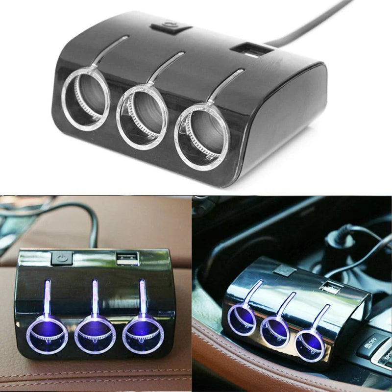3 Socket 2 USB PLUG CHARGER MULTI CAR POWER LIGHTER SPLITTER 12V/24V