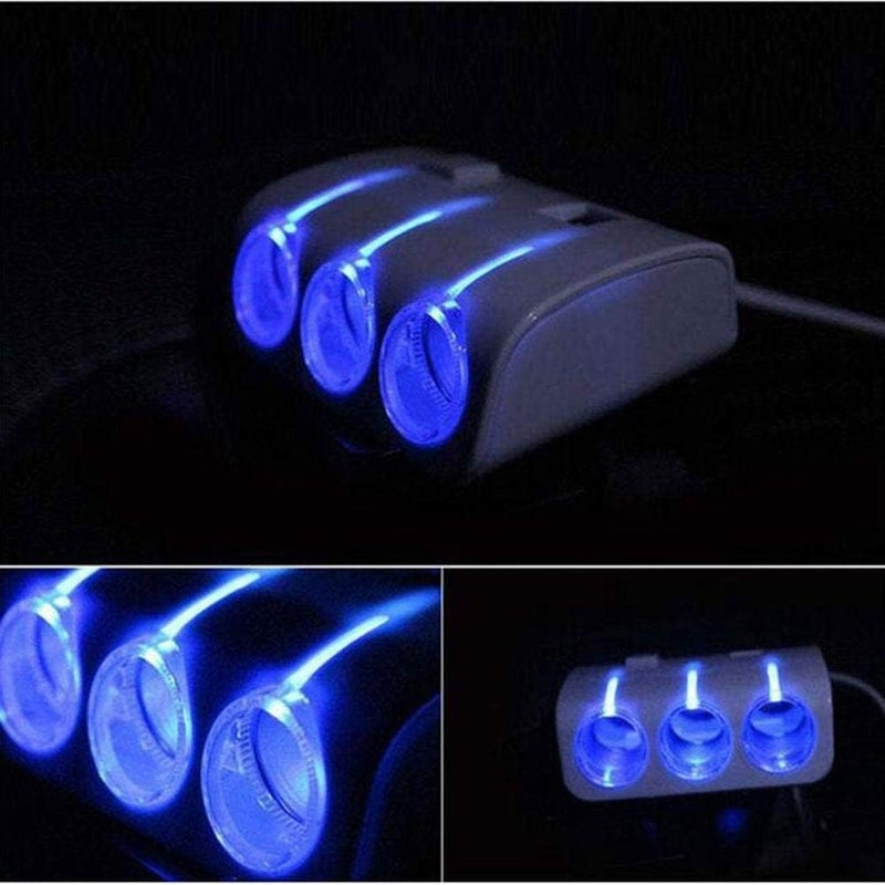 3 Socket 2 USB PLUG CHARGER MULTI CAR POWER LIGHTER SPLITTER 12V/24V