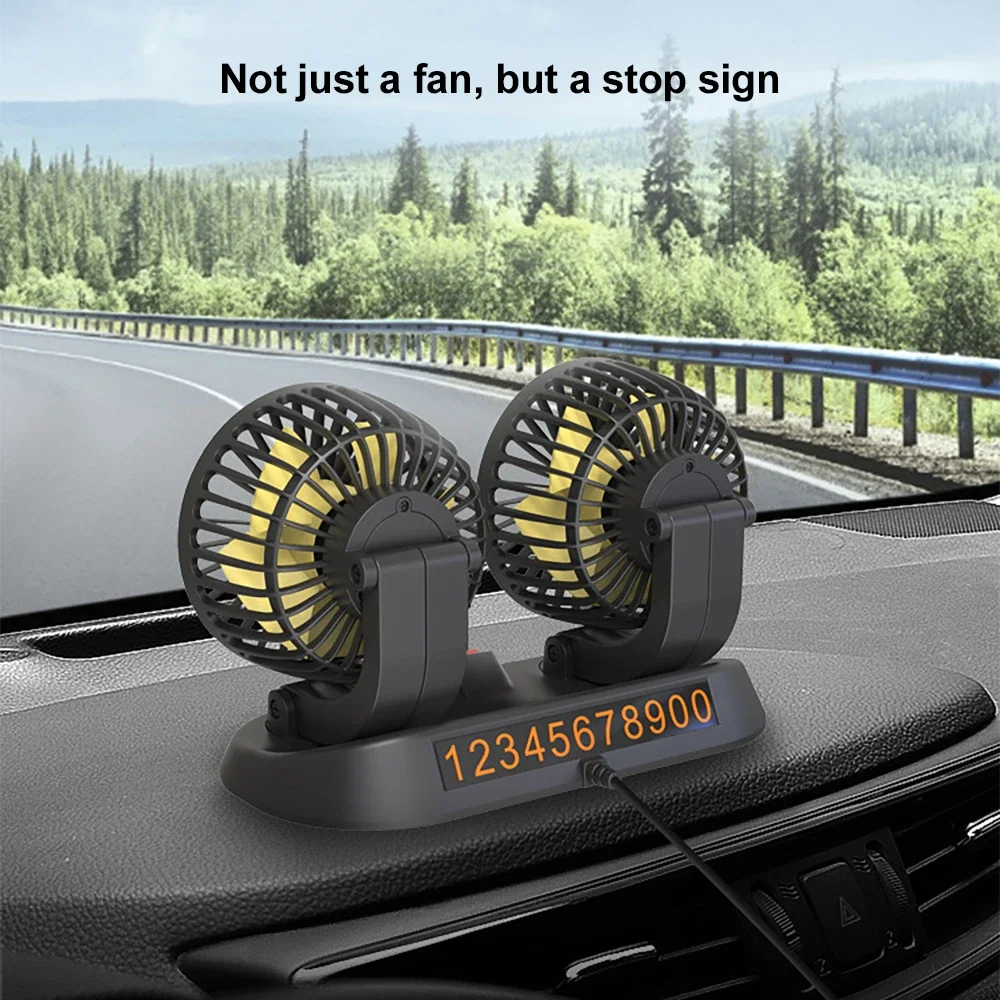 Car Double Fan – Dual Airflow Cooling Fan with Number Card