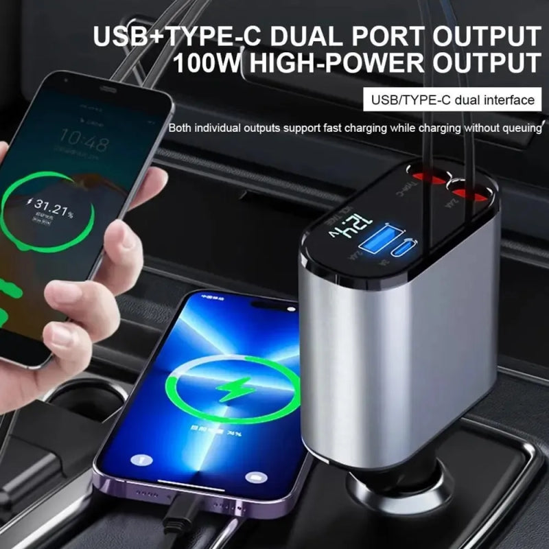 Car Fast Charger 4 In 1 Premium Quality Smart Design Car Mobile Charger