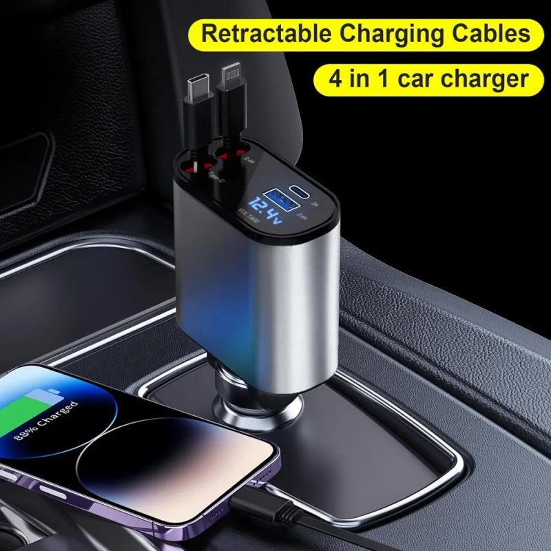 Car Fast Charger 4 In 1 Premium Quality Smart Design Car Mobile Charger