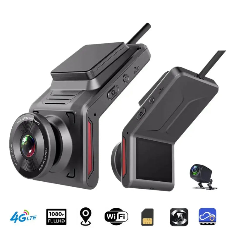Smart Car 4G Dash Cam | FHD 1080P | Cloud Live Recording | Mobile App Control | 24/7 Remote Monitoring | WiFi Hotspot | GPS Tracker | G-Sensor | Dual Lens Front & Rear Camera