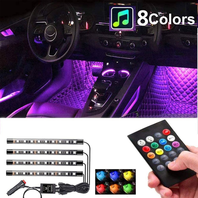 Car Interior RGB Atmosphere Lights – 4pcs Multi-Color Music Sync Neon Strip Lights