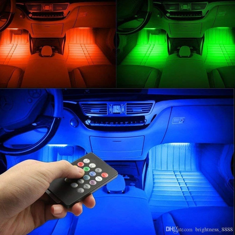 Car Interior RGB Atmosphere Lights – 4pcs Multi-Color Music Sync Neon Strip Lights