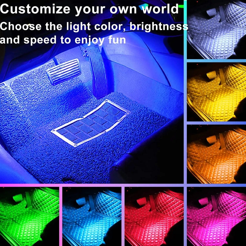 Car Interior RGB Atmosphere Lights – 4pcs Multi-Color Music Sync Neon Strip Lights