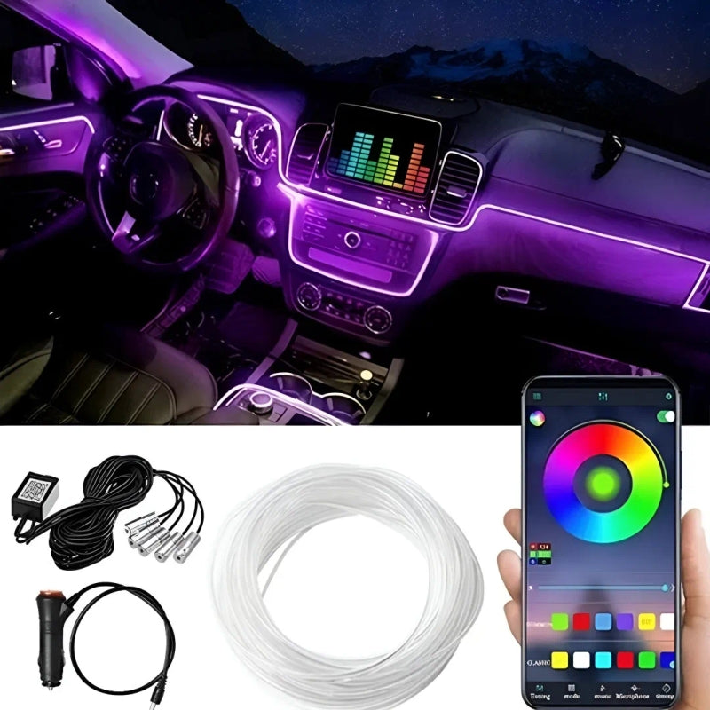 Car Neon LED Interior Strip Light with App Controlled – Interior Ambient Lighting for Dashboard and Door Trim