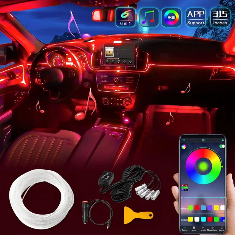 Car Neon LED Interior Strip Light with App Controlled – Interior Ambient Lighting for Dashboard and Door Trim