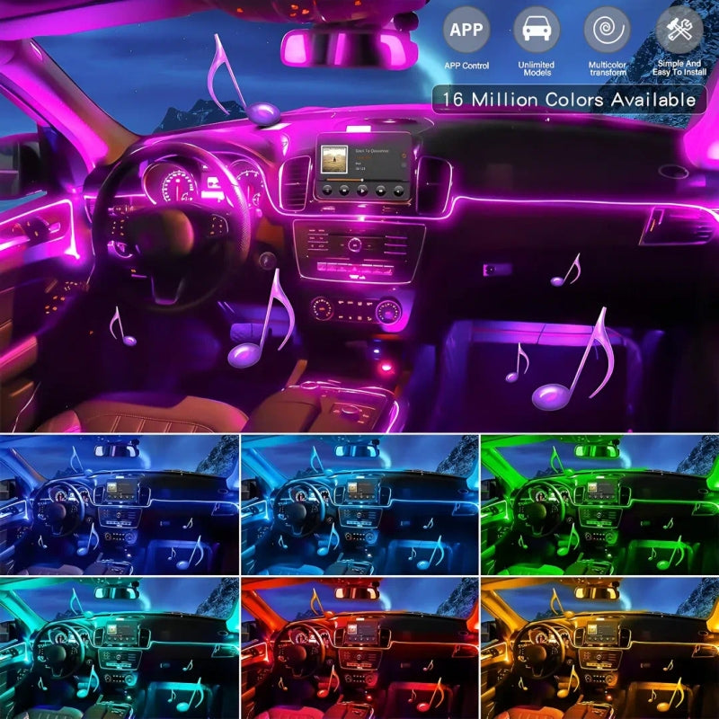Car Neon LED Interior Strip Light with App Controlled – Interior Ambient Lighting for Dashboard and Door Trim