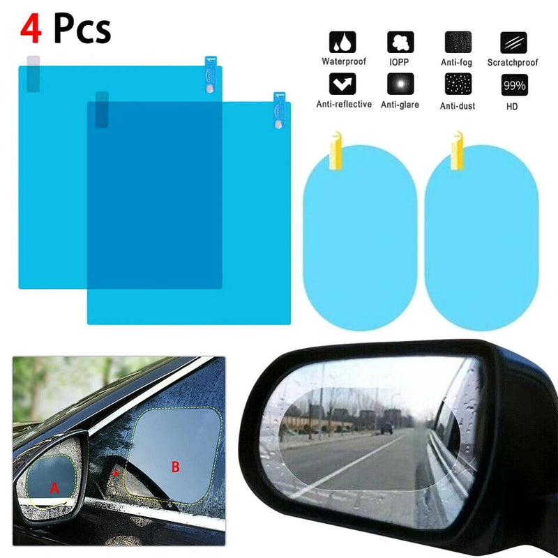 Waterproof Mirror Protector Film Mist 4Pcs | Car Anti Rain Rear View Mirror Clear Film – Crystal Clear Vision at Rainy Weather