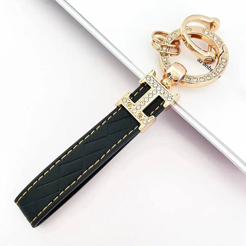 Golden Key Ring – Luxury Artificial Leather for Car and Bike