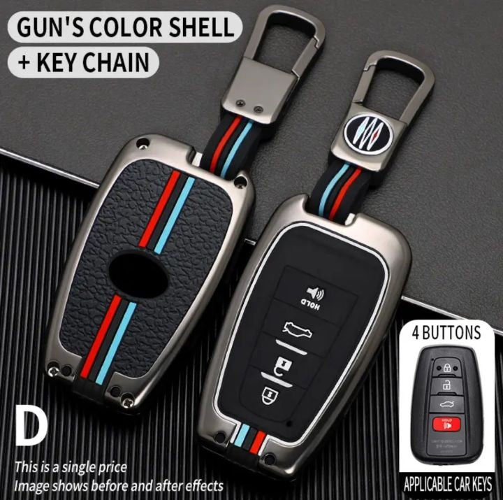 Car Metal Key Cover With Car Key Ring And Soft Silicone For Toyota CHR, Prius, Corolla Cross, Prado
