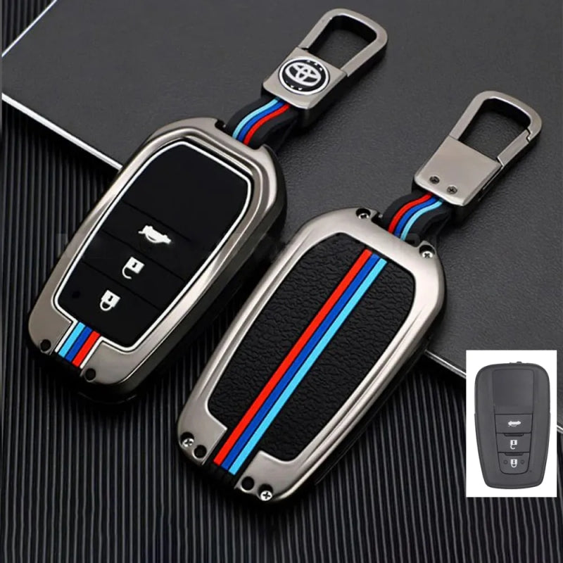 Car Metal Key Cover With Car Key Ring And Soft Silicone For Toyota CHR, Prius, Corolla Cross, Prado