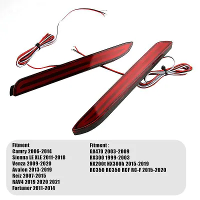 1 Pair Car LED Rear Bumper Reflector Brake Lights Red Lamp