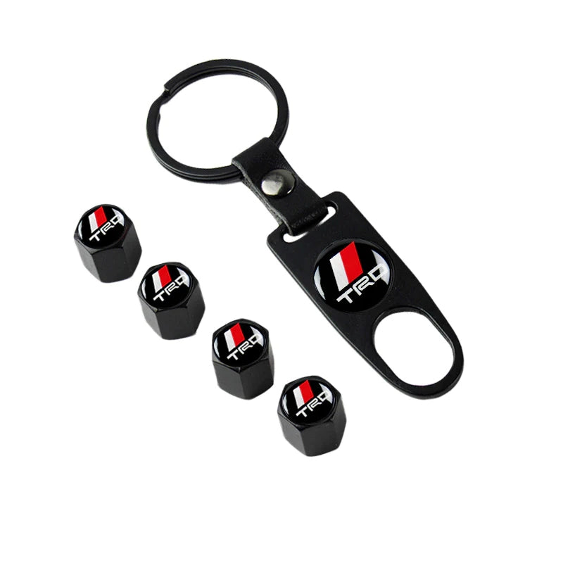 Car TRD Wheel Tire Valve Caps and keyring 4ps caps