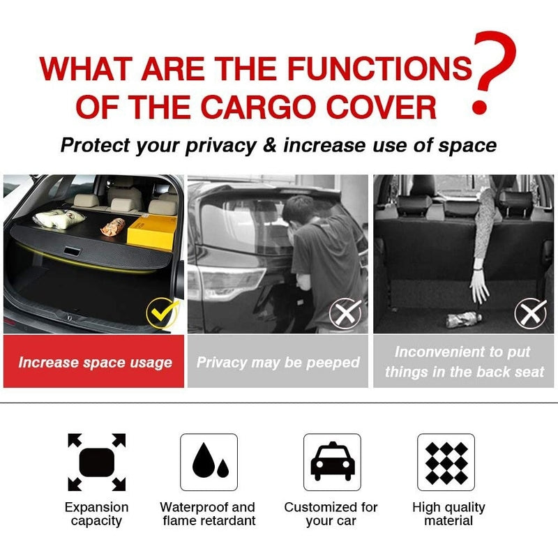 Car Trunk Cargo Cover for Car Retractable Rear Trunk Security Cover Shielding Shade Black