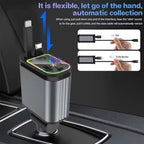 Car Roof Starlight 4 In 1 Retractable 66w Car Charger Dual Type-C Fast Adapter
