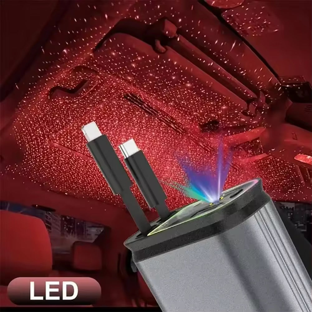 Car Roof Starlight 4 In 1 Retractable 66w Car Charger Dual Type-C Fast Adapter